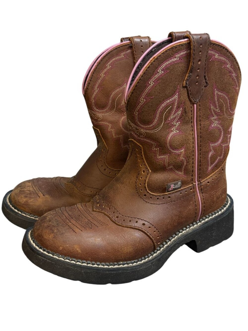 justin Gypsy Brown Pink Leather Cowgirl Western Boots Women’s 6.5 B